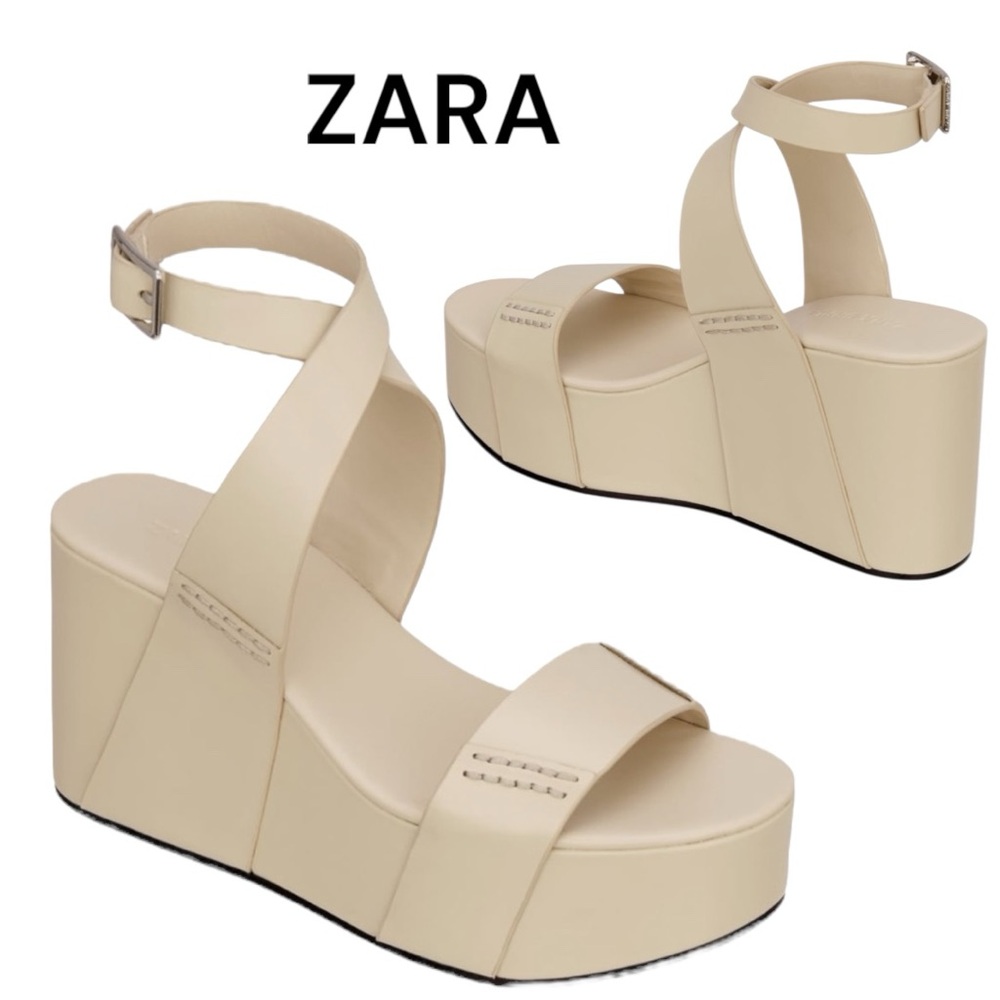 Zara SRPLS collection Platform wedge leather sandals casual summer party